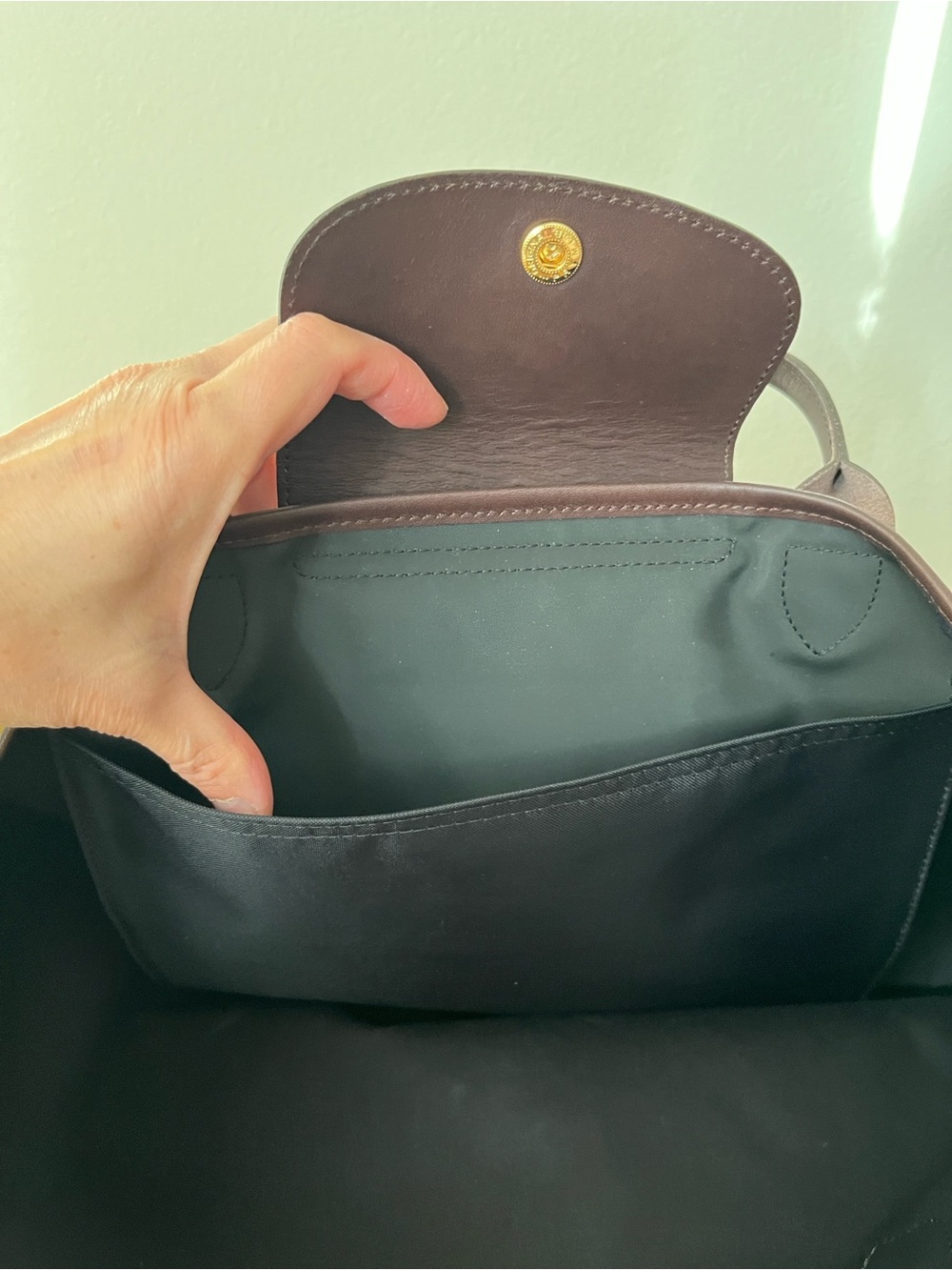 Longchamp Olive Velvet Tote with Dark Brown Leather Trim. Limited Edition. - Picture 9 of 11